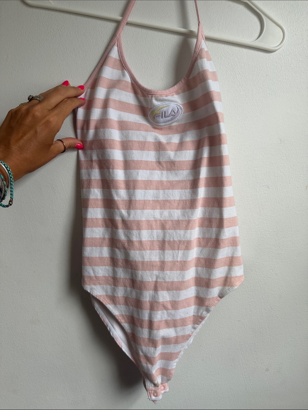 FILA Pink & White Striped Halter Bodysuit | Retro Y2K | Women’s